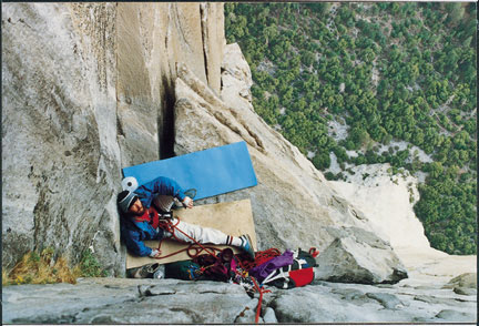 Photo of El Capitan - The Nose , Yosemite Valley, California USA by Mike Ousley. Looking down at Camp 6 with the whole route below. [ybelnose]