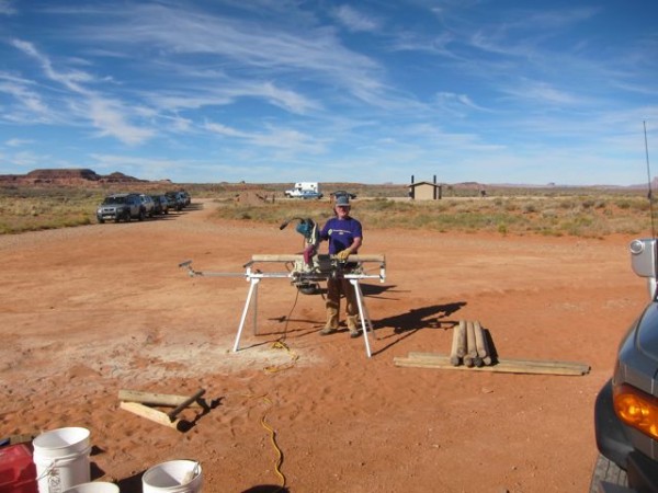 Cutting the bucks on the chop saw