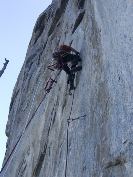 Leaning Tower West Face pitch 1 Climber Dave Coley