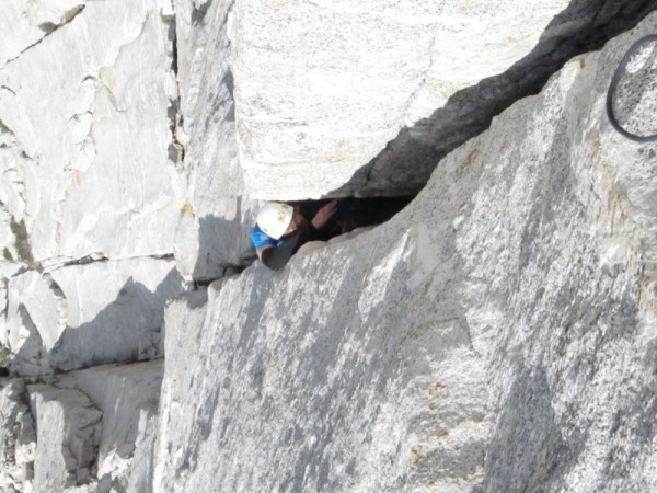 Ben Horne stuffed in his awkward and hilarious belay stance on The Lon...