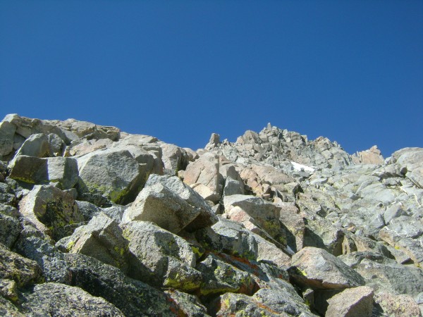 Looking up the 2nd-3rd class with the summit at the top