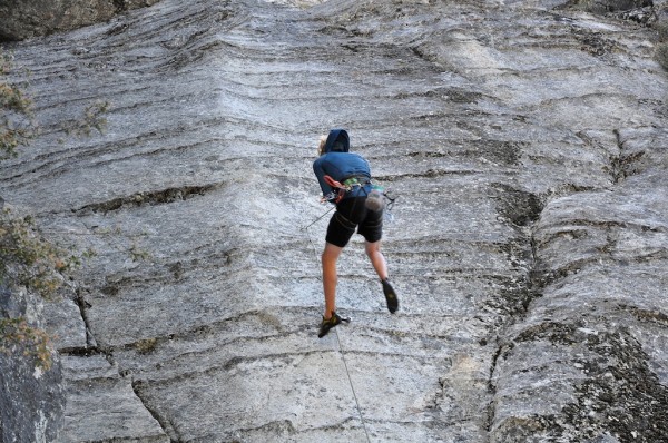 John getting some air at the crux. Here is the beta - righthand thumb ...