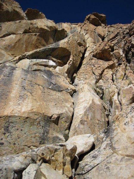 Looking up first pitch of SE Buttress