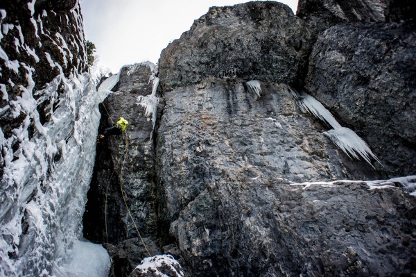 Rapping a really fun route up on camp bird road.  There were fixed dra...