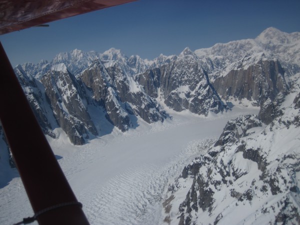 Flying over the Ruth Glacier &#40;the Great Gorge&#41; with Denail beh...