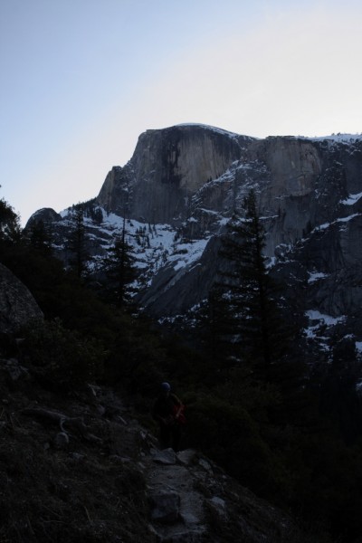 Half Dome in the background and the sun about to rise as Mike came up ...