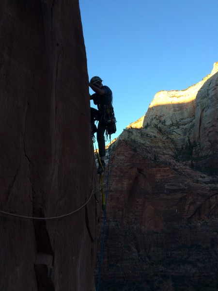 My partner Curt Lyons leads the third pitch up to the Rocker Block whe...