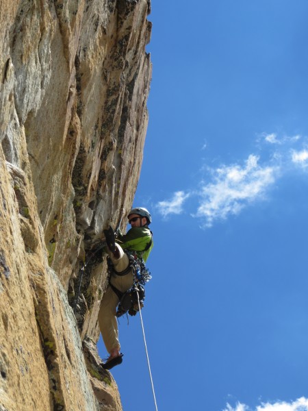 Steven about to climb into the crux section of P3