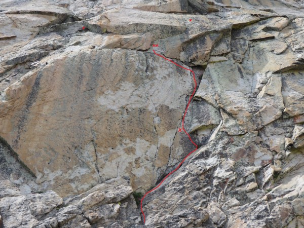 Developed line&#40;s&#41;. We climbed the marked first pitch