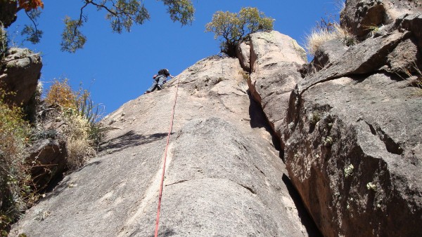 Gaby finishing up the difficulties on a stout 6b slab at the Gran Bale...