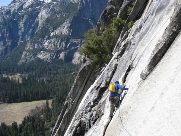 Andrew starting into the waterfall traverse.