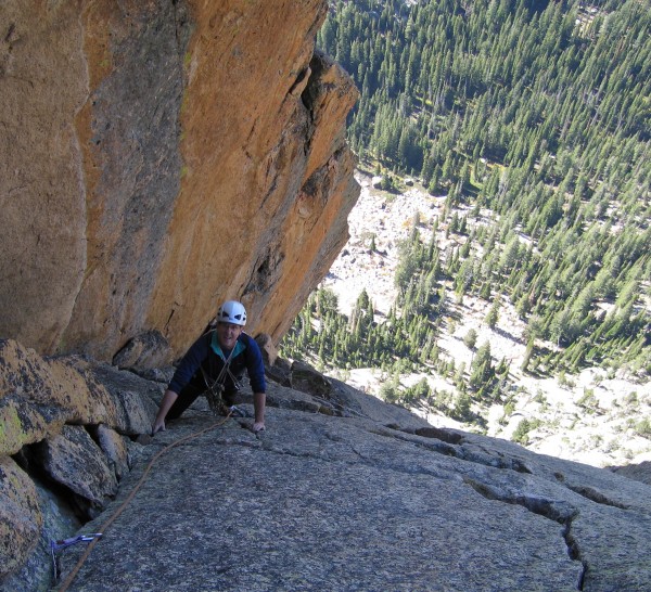Larry on the sixth pitch, Mountaineer's Route, Elephant's Perch, Idaho