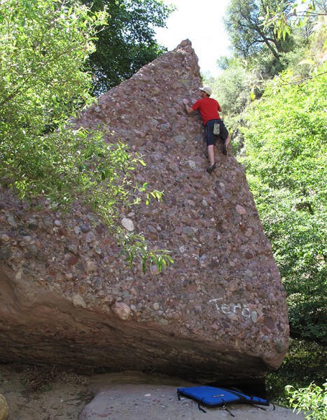 Tom Slater doing the easy, yet airy, Arete on Pyramid Rock, Purple Sto...