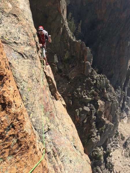 The stoke in this guy is unrivaled.  Coming around the arete high on A...