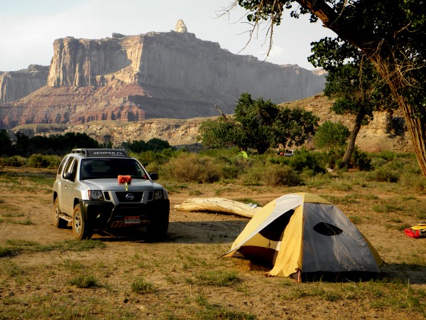 Camped on the wrong side of a lovely cottonwood tree that offered virt...