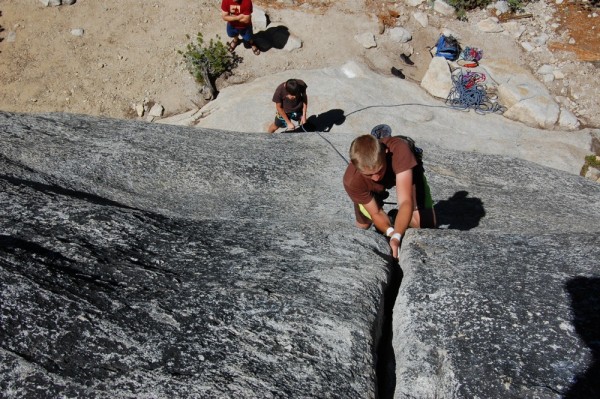 The kid is getting to be a regular old-school climber