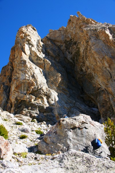 Corkscrew on Fairshare tower. The route goes up to the left of the dih...