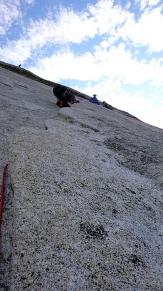 Saw enjoying the first pitch flake.  Photo by Dave