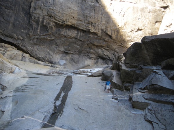 Dave barefootin' it down the polished slabs.