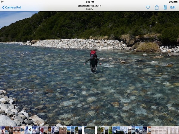 Angela negotiating the Rio Maiten