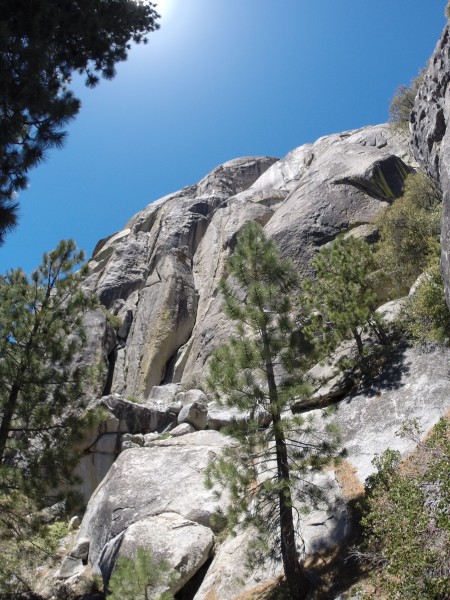 Between the second and third buttress, an open recess marks the start ...