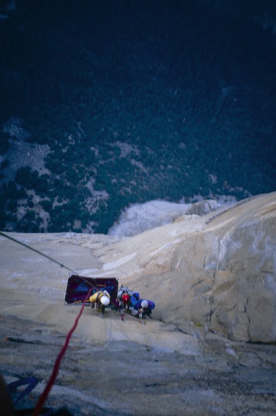 Looking down at Joe and Nick at the start of the final day on the wall...