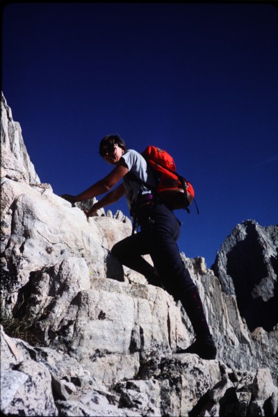 Sharon near the start of the classic east face route.