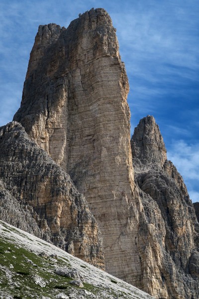 Cima Piccola, Yellow Edge is the obvious right hand arete.