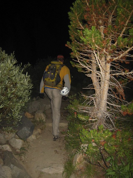 Approaching Bear Creek Spire in the dark