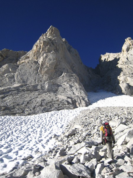 Approaching the North Arete of Bear Creek Spire