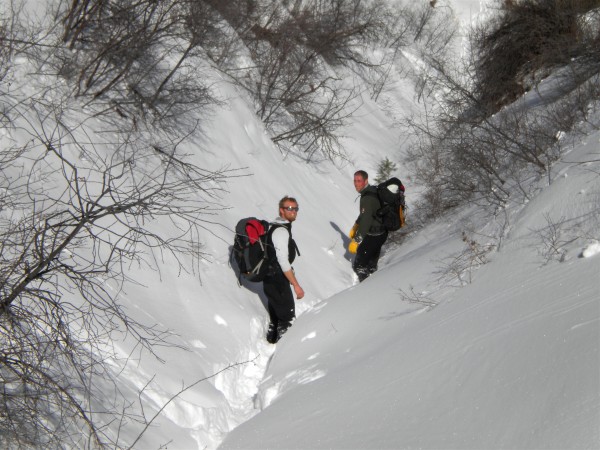 Nick and Brent in the gully that feeds the seep.