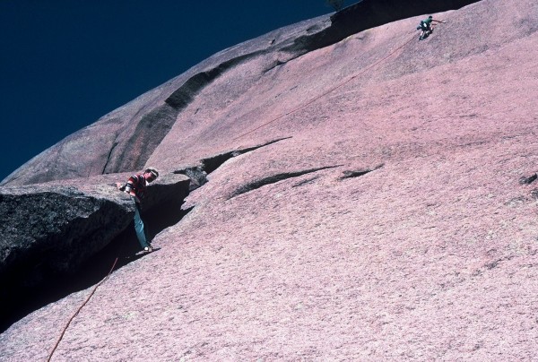 Nice no-hands rest stance just below the belay station.