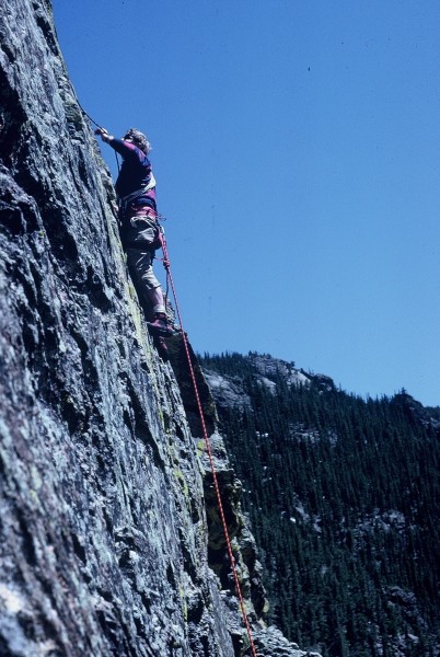 Larry Treece climbing pitch 3 on DeVille III Route.