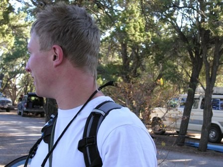 Wildlife in the campground. Eric shows off his rat tail.