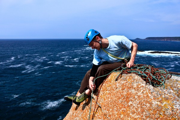 Andy belaying at the top of Demo Route