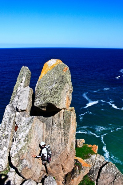 Terry down climbing on pitch 3