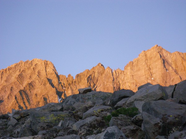 Morning alpenglow on Middle Palisade &#40;left&#41; and Norman Clyde P...