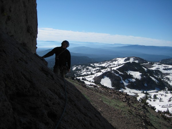 Paul checking out his pitch before traversing Big Slopey to the p1 anc...