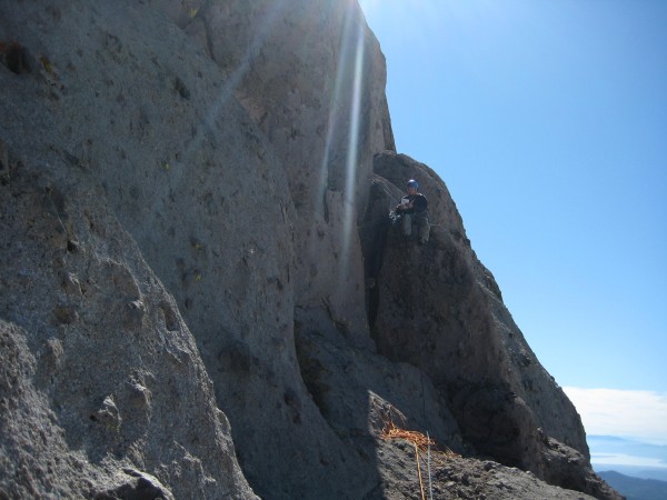 Large ledge two pitches up giving access to a number of climbs.  Paul ...