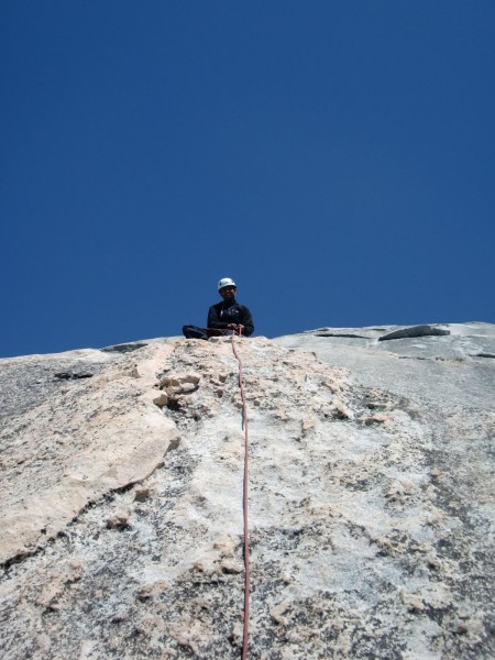 Belaying at the top of P6.