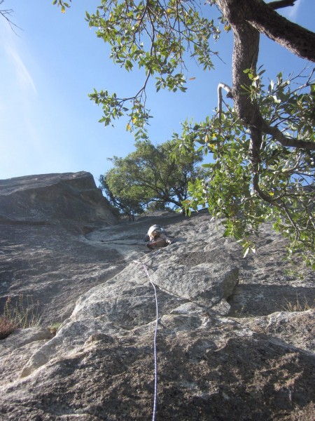 Climbing to the first belay station
