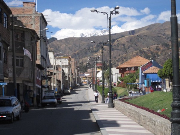 Huaraz, with the Cordillera Blanca in the background.