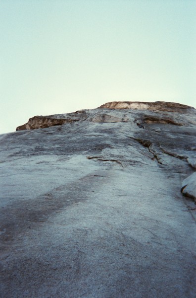 Looking up the route....Jay barely visible at 1st pitch belay