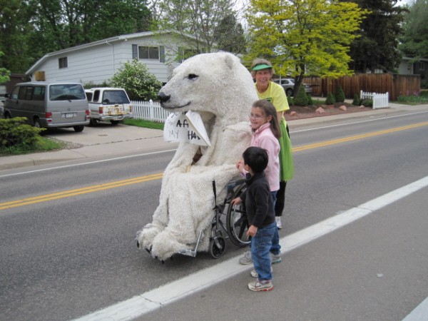 Things get  a little weird in front of our house at the Bolder Boulder...